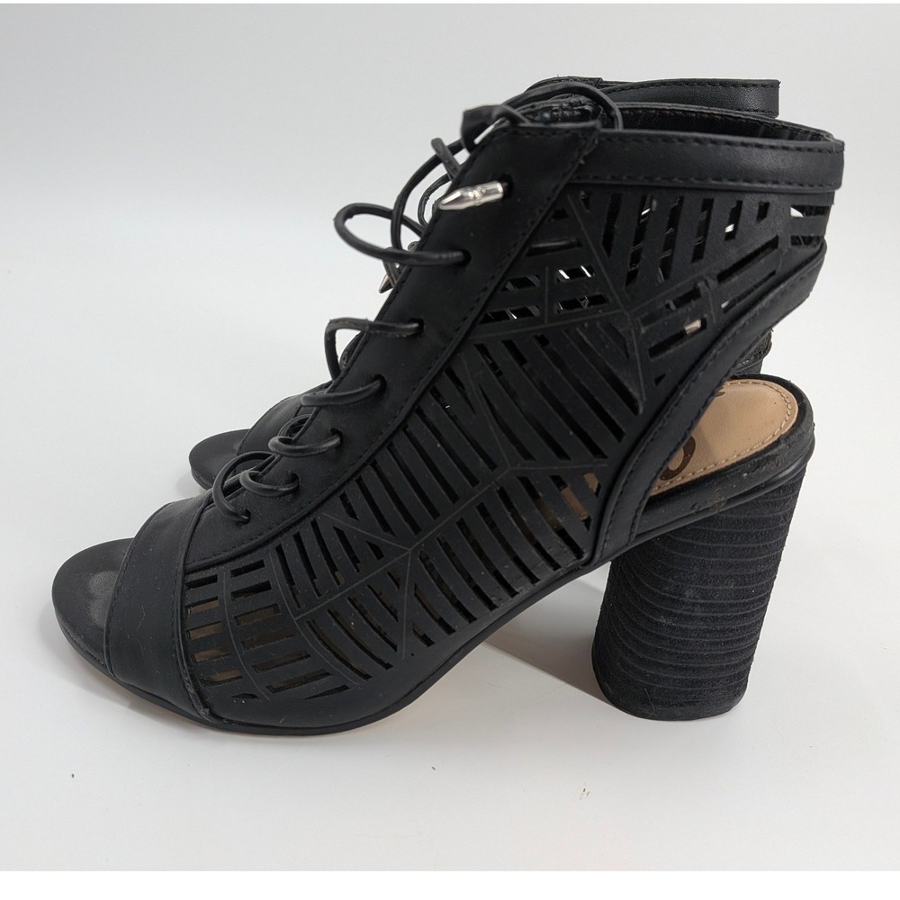 Sam Edelman Rocco Black Lace Up‎ Cage Sandals Block Heel Peep Toe Booties 6.5M